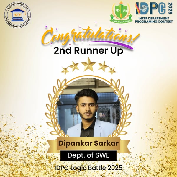 2nd Runner-up in Inter Department Programming Contest