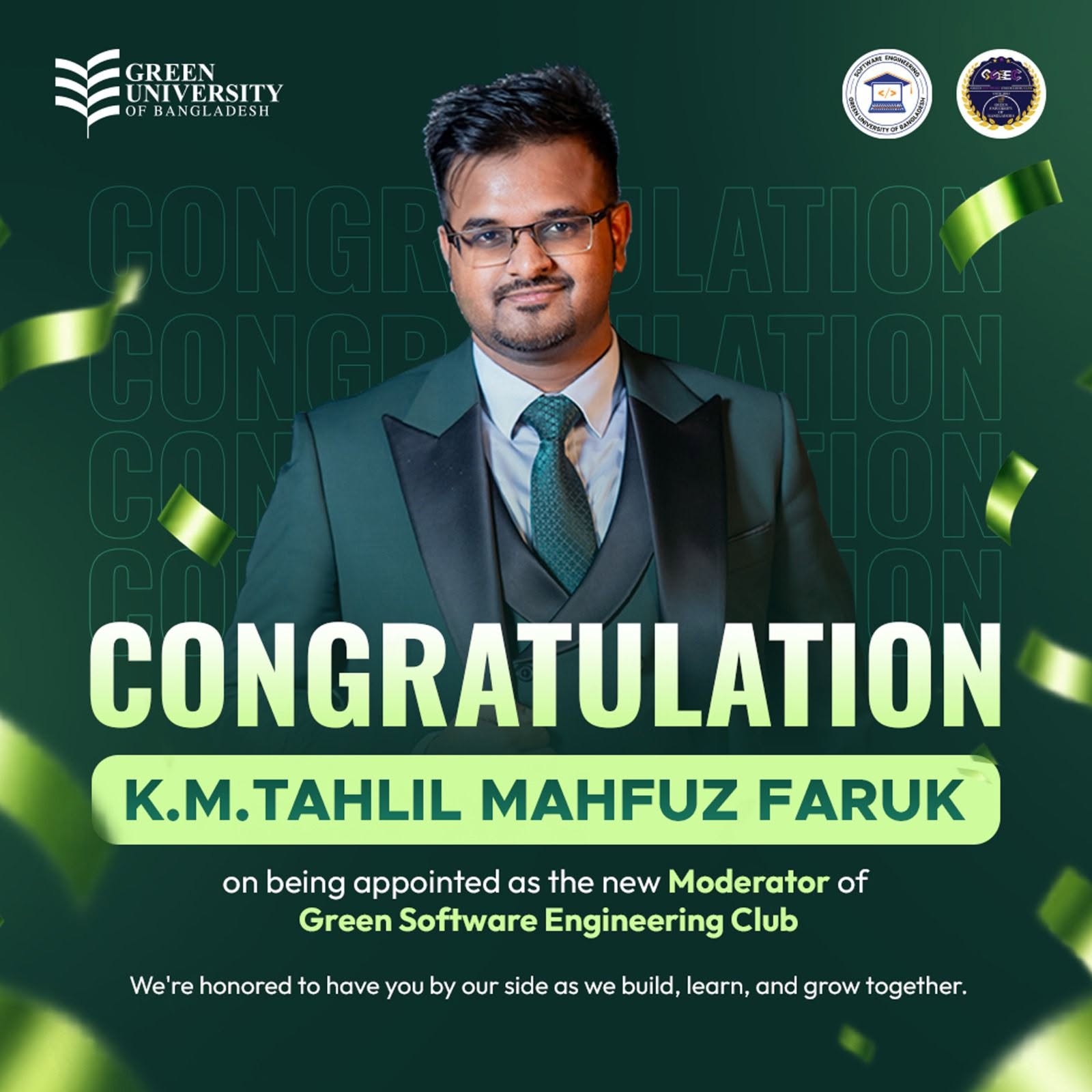 K.M. Tahlil Mahfuz Faruk Appointed as Moderator of Green Software Engineering Club